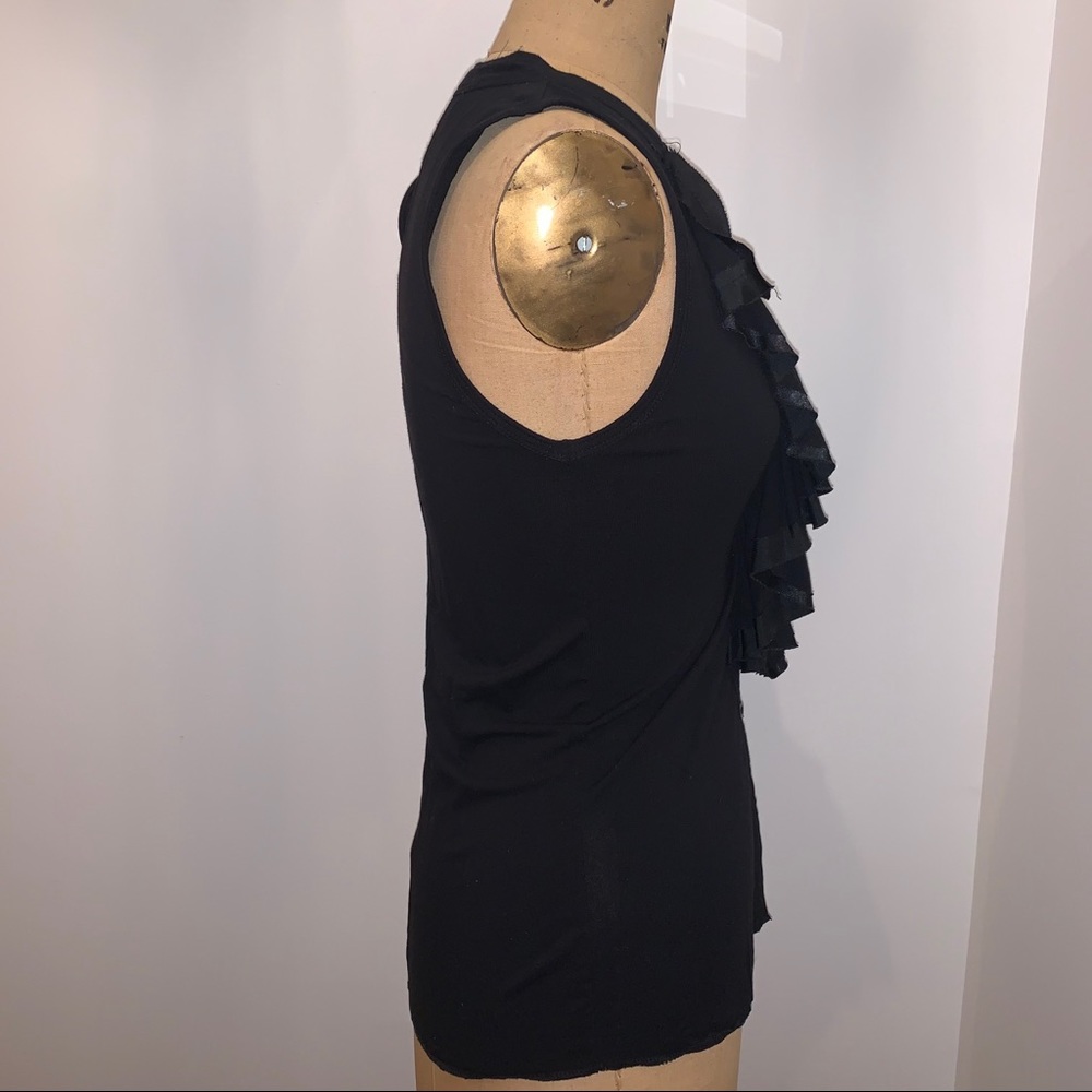 BCBG Black Button up Ruffle Top M - Picture 3 of 5